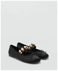マンゴ レディース シューズ パンプス トール MANGO Womens Metallic Applique Straps Ballerina Black ブラックのサムネイル