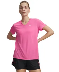 アンダーアーマー レディース トップス シャツ Vネック 半袖 Under Armour Womens Tech VNeck ShortSleeve Topink Frenzy ピンクのサムネイル