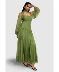 ウエアハウス レディース トップス ワンピース チュール マキシ Warehouse Womens Bow Detail Gathe red Tulle Maxi Dress Green グリーンのサムネイル
