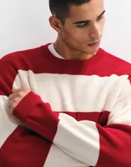 エイソス メンズ アウター ニット・セーター ASOS DESIGN oversized knit striped sweater and ecru Multi マルチカラーのサムネイル