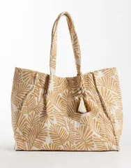 アクセサライズ レディース バッグ プリント Accessorize raffia palm print beach tote bag BEIGE ベージュのサムネイル