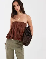 エイソス レディース トップス シャツ ASOS DESIGN crinkle bubble hem bandeau top in rust ラストのサムネイル