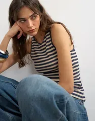 トップショップ レディース トップス タンクトップ Topshop striped waffle tank top NAVY ネイビーのサムネイル