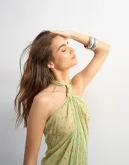 トップショップ レディース トップス タンクトップ ドット プリーツ ホルター Topshop knot halter top with pleated fabric polka dots Greenのサムネイル