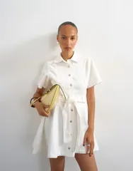トップショップ レディース トップス ワンピース ミニ シャツ デニム Topshop denim shirt belted mini dress in bone デニムのサムネイル