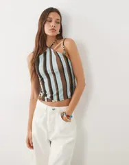 エイソス レディース トップス シャツ プリント ホルター ASOS DESIGN halterneck top in striped print STRIPE ストライプのサムネイル