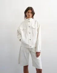 トップショップ レディース アウター ジャケット・ブルゾン スタンドネック デニム Topshop denim funnel neck elastic waist jacket in distressのサムネイル