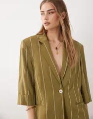 エイソス レディース アウター ジャケット・ブルゾン ASOS DESIGN lightweight jacket in olive stripesTRIPE ストライプのサムネイル
