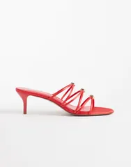 マンゴ レディース シューズ サンダル ヒール Mango hardware detail strappy heeled sandals RED レッドのサムネイル