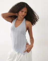 マンゴ レディース トップス シャツ アシンメトリー ニット ホルター Mango Teen knit halterneck asymmetric hem top SILVER シルバーのサムネイル
