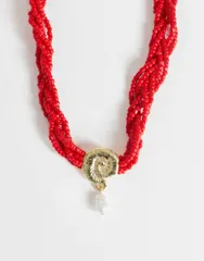 トップショップ レディース アクセサリー ネックレス・チョーカー・ペンダントトップ レース Topshop Ocean bead necklace with charm and RED レッドのサムネイル