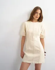 トップショップ レディース トップス ワンピース ミニ デニム Topshop denim short sleeve mini dress in bone デニムのサムネイル
