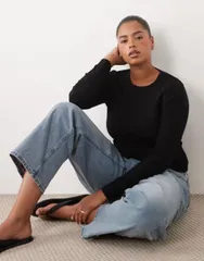 エイソス レディース トップス Tシャツ ASOS Curve ASOS DESIGN Curve clean fitted long sleeve top Black ブラックのサムネイル