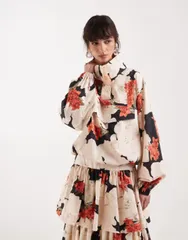 エイソス レディース アウター ジャケット・ブルゾン フラワー柄 スタンドネック フラワー ASOS DESIGN patch pocket funnel neck jacket floral parのサムネイル