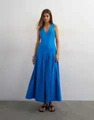 トップショップ レディース トップス ワンピース マキシ Topshopoplin structuredropped waist maxi dress in cobalt コバルトのサムネイル