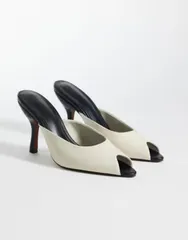 エイソス レディース シューズ サンダル ヒール ASOS DESIGNobu peep toe higheel mules and Blackwhite ホワイトのサムネイル