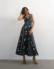 トップショップ レディース トップス ワンピース ドット柄 Vネック ドット マキシ Topshop deep v neck maxi dress polka dot Black and whiteのサムネイル