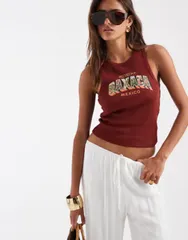 エイソス レディース トップス Tシャツ グラフィック ASOS DESIGN racer tank top with Oaxaca postcard graphic BROWN ブラウンのサムネイル