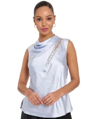 ミューズ レディース トップス シャツ アシンメトリー Muse Womens Asymmetrical Keyhole Top Light Blue ブルーのサムネイル