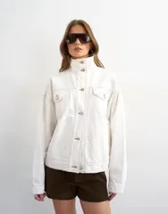トップショップ レディース アウター ジャケット・ブルゾン スタンドネック デニム Topshop denim funnel neck elastic hem detail jacket in bonのサムネイル