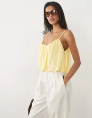 エイソス レディース トップス シャツ リネン ASOS DESIGN linen blend bubble cami top in buttermilkのサムネイル