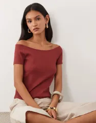 マンゴ レディース トップス Tシャツ コットン Mango Teen cotton rich scoop neck Tshirt RED レッドのサムネイル
