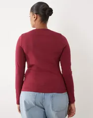 エイソス レディース トップス Tシャツ ASOS Curve ASOS DESIGN Curve clean fitted long sleeve top in deep Burgundy バーガンのサムネイル