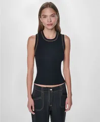ダナ キャラン ニューヨーク レディース トップス タンクトップ コントラスト DKNY Womens Contrastitch Tank Top Black ブラックのサムネイル