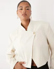 エイソス レディース アウター ジャケット・ブルゾン クロップド ASOS LUXE Curve cropped boxy jacket with short collar and 80s wrapoのサムネイル