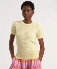 イザックミズラヒ レディース アウター ニット・セーター クルーネック 半袖 Isaac Mizrahi WomenshortSleeve Crewneck Sweater Butter Yellowのサムネイル