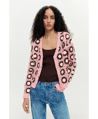 デジグアル レディース アウター ニット・セーター カーディガン Desigual Womens crochet cardigan Dark pink ピンクのサムネイル