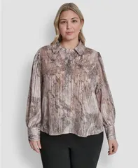 ダナ キャラン ニューヨーク レディース トップス シャツ プラスサイズ 長袖 DKNY Plusize Colla red Neck LongSleeve Top CoconutTravertineのサムネイル