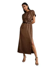 ウエアハウス レディース トップス ワンピース ミディ レザー Warehouse Womens Leather Look Twist Front Midi Dress Chocolate チョコレーのサムネイル