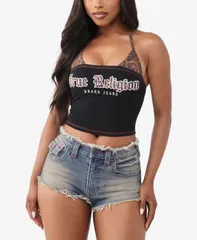 トゥルーレリジョン レディース トップス シャツ プリント True Religion Womens Printed Bikini Bandeau Top Black ブラックのサムネイル