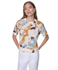 ダナ キャラン ニューヨーク レディース トップス シャツ プリント セーター 半袖 DKNY Womens Printed ShortSleeve Sweater Sunburst Floralのサムネイル