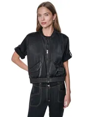 ダナ キャラン ニューヨーク レディース アウター ジャケット・ブルゾン コントラスト DKNY Womens RollTab Contrastitch Glazed Jacket Black ブラッのサムネイル