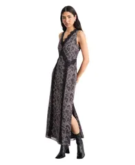 ウエアハウス レディース トップス ワンピース シフォン レーストリム プリント レース Warehouse Womens Chiffon Printed Lace Trim Dress Purpleのサムネイル