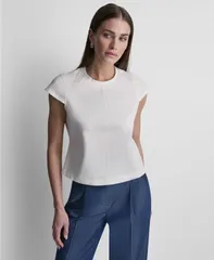 ダナ キャラン ニューヨーク レディース トップス シャツ キャップスリーブ キャップ ニット DKNY Womens City Ponte CapSleeve Knitop Ivory アイボリーのサムネイル