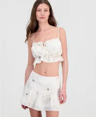 ゲス レディース トップス シャツ 刺繍 GUESS Womens Hayden Embroide red Crop Top CREAM WHITE MULTI ホワイトのサムネイル