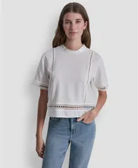 ダナキャランニューヨーク レディース トップス シャツ クルーネック 半袖 リネン DKNY Jeans Womens Crewneck LinenBlend ShortSleeve Top Ivorのサムネイル
