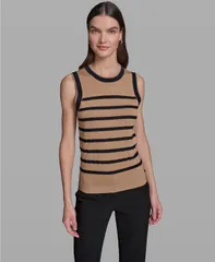 カール ラガーフェルド レディース アウター ニット・セーター ノースリーブ KARLAGERFELD PARIS Womensleevelesstripe Sweater Cartouchemidnのサムネイル