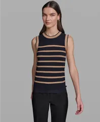 カール ラガーフェルド レディース アウター ニット・セーター ノースリーブ KARLAGERFELD PARIS Womensleevelesstripe Sweater Midnight Navyのサムネイル