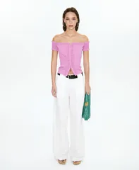 マンゴ レディース トップス シャツ フリル MANGO Womenstarring Hailey Bieberuffledetail Topastel Pink ピンクのサムネイル