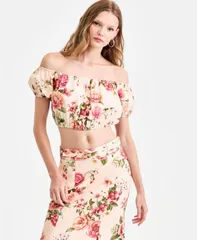 ゲス レディース トップス シャツ フラワー柄 リネン フラワー GUESS Womens Ryan OffTheShoulder LinenBlend Floral Top COSMIC PEONYのサムネイル