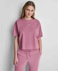ダナ キャラン ニューヨーク レディース トップス Tシャツ ドロップショルダー トール ロゴ DKNY Sport Womens Metallic Bubble Logo Drop Shoulderのサムネイル