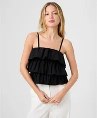 フレンチコネクション レディース トップス シャツ フリル コットン French Connection Womens Aimee Ruffle Detail Cotton Top Black ブラッのサムネイル