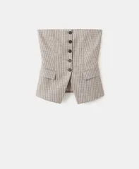マンゴ レディース トップス シャツ ストラップレス MANGO Womens Buttonstrapless Top Light Pastel Gray グレーのサムネイル