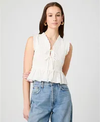フレンチコネクション レディース トップス シャツ Vネック French Connection Womens VNeck TieFrontop Summer White ホワイトのサムネイル