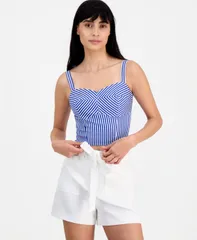 ゲス レディース トップス シャツ コットン GUESS Womens Tecla Cotton Bustier Top VERTICAL BLUEWHT STRIPE ブルーのサムネイル
