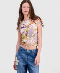 ゲス レディース トップス シャツ カットアウト 半袖 GUESS Womens Hani ShortSleeve CutOutop Sarika Palm Printのサムネイル